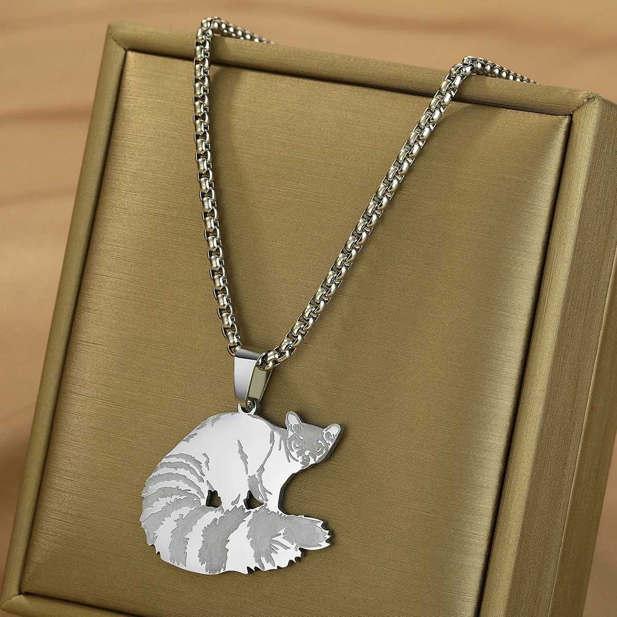 Hanger Kettingen QIMING Ringstaart Kat Dier Ketting Vrouwen Noord-Amerikaanse Wasbeer Rvs Sieraden Hanger Ketting Kinderen Gift 240330