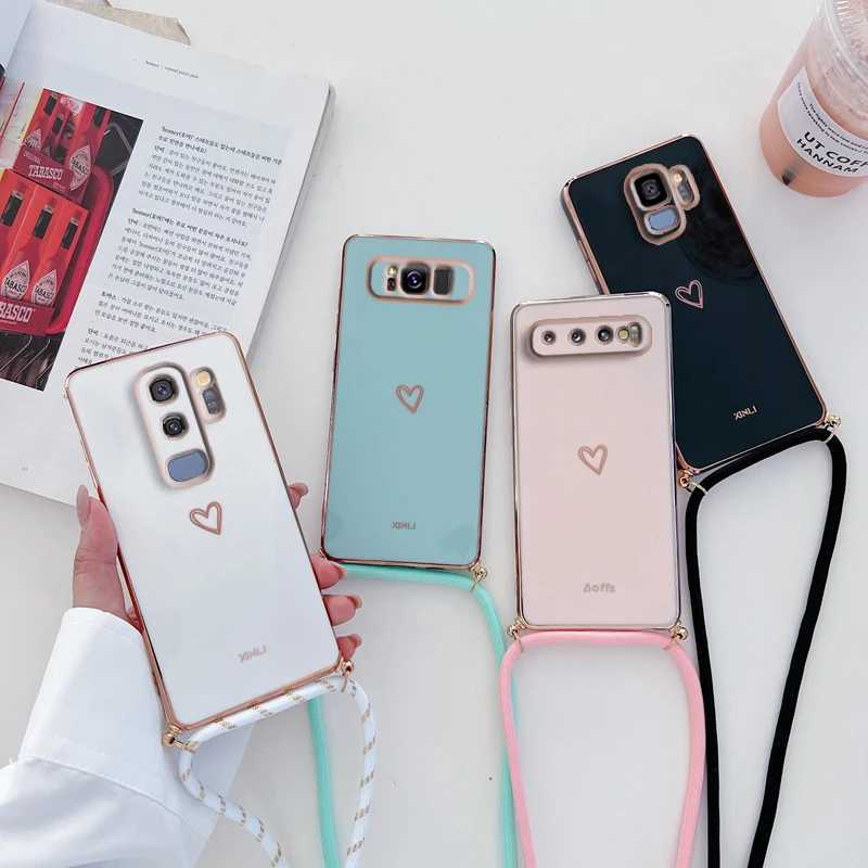 Cell Phone Cases Love Heart Crossbody Lanyard Strap Case For Samsung Galaxy S9 S8 S10 Plus Note 8 9 10 Lite 20 Ultra J2 J4 J6 J7 Prime Pro Cover 2442