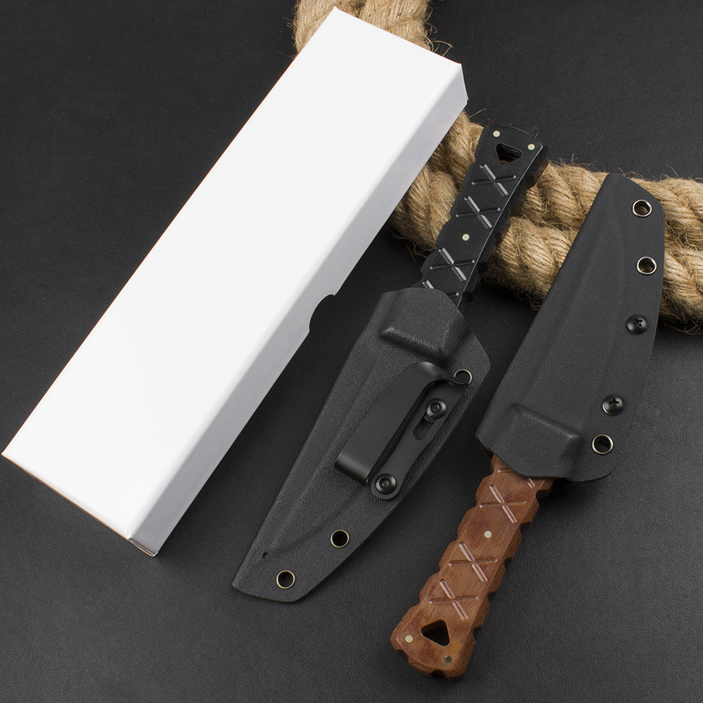 Nova faca reta H9901 de alta qualidade DC53 Lâmina de revestimento de titânio preto Full Tang G10 / Micarta Handle Outdoor Camping Caminhadas Facas de sobrevivência com Kydex