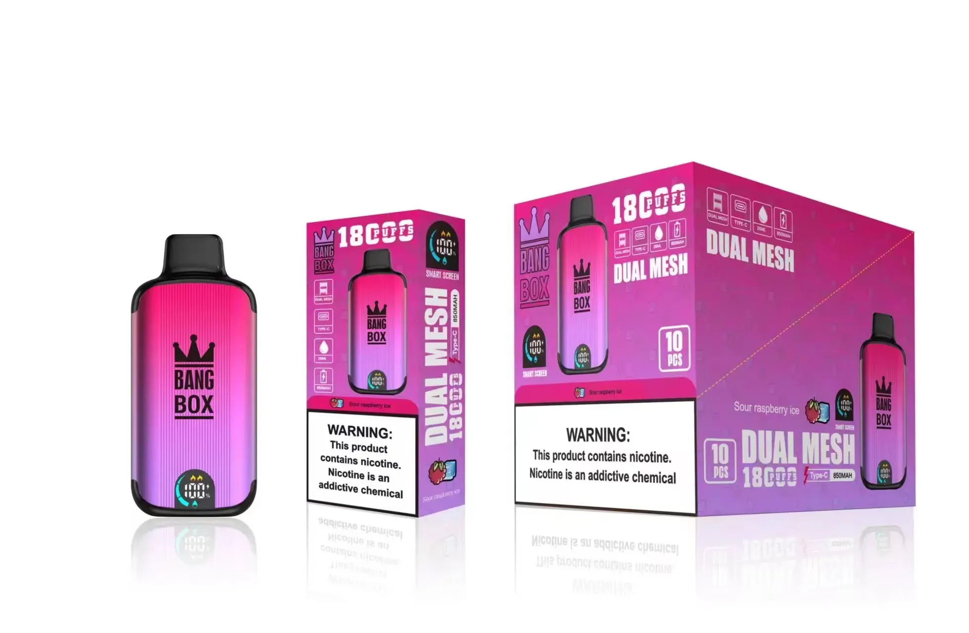 Original Bang Box 18000 Puffs 18K Puff Vape Descartável E-cigarros 26ml Pré-preenchido Pod Mesh Bobina 850mAh Bateria Recarregável 0% 2% 3% 5% Caneta 12 sabores em estoque