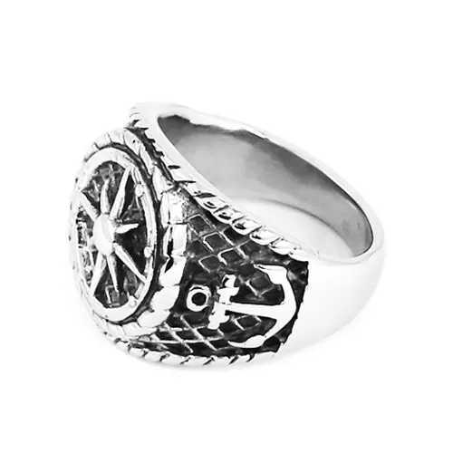 Band Ringen Groothandel Roer Anker Ring Hoge Kwaliteit 316L Roestvrij Stalen Sieraden Zilver Kleur Vintage Biker Ring Voor Mannen SWR0583 Q240402