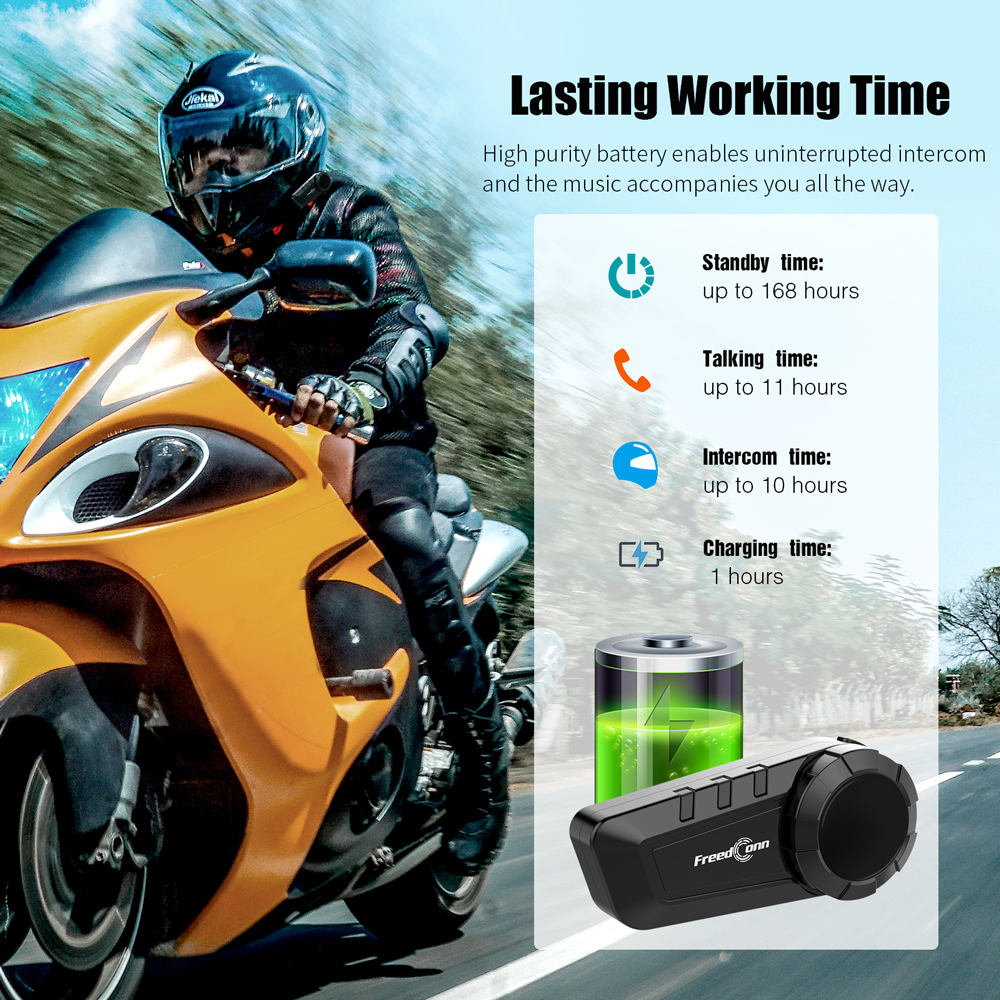 FreedConn Ky Pro Bluetooth Motorcykel Intercom Helmet Headset BT5.0 FM 1000M Musik Sharing Communicator System 10 Riders Conference for Motor Bike