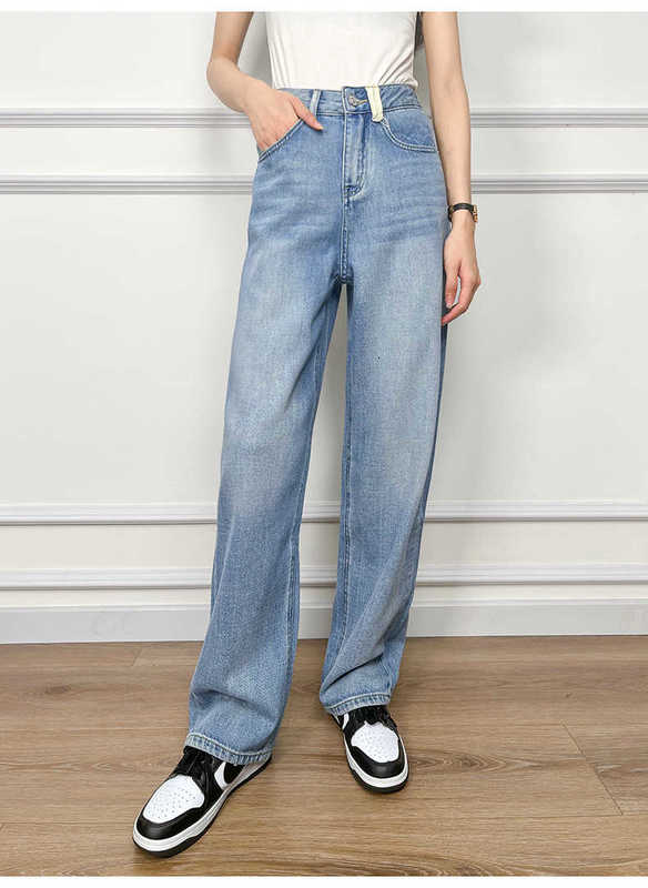 Damesjeans designer kreukbestendig en slap gevoel, zachte kleverige designjeans, hoog getailleerde contrasterende kleur afslanken, smalle versie jeans met wijde pijpen GX2W