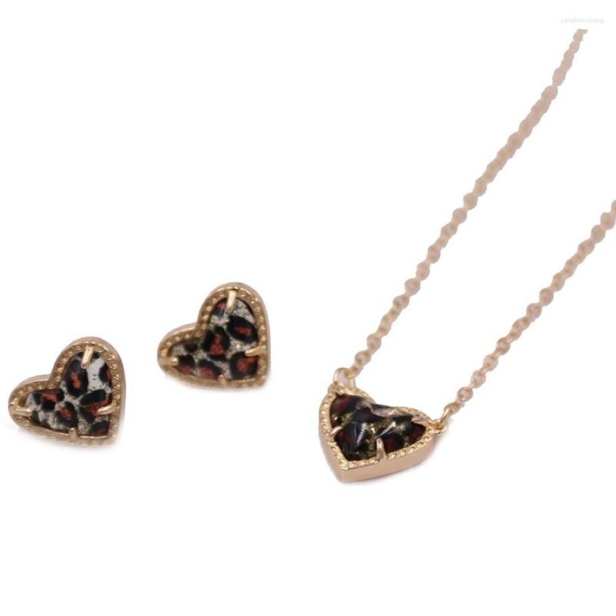 Ketting Oorbellen Set 2022 Roze Hart Hars Druzy Gekleurde Edelsteen Kleine Liefde Geometrische Stud Jewerly Voor Women257T