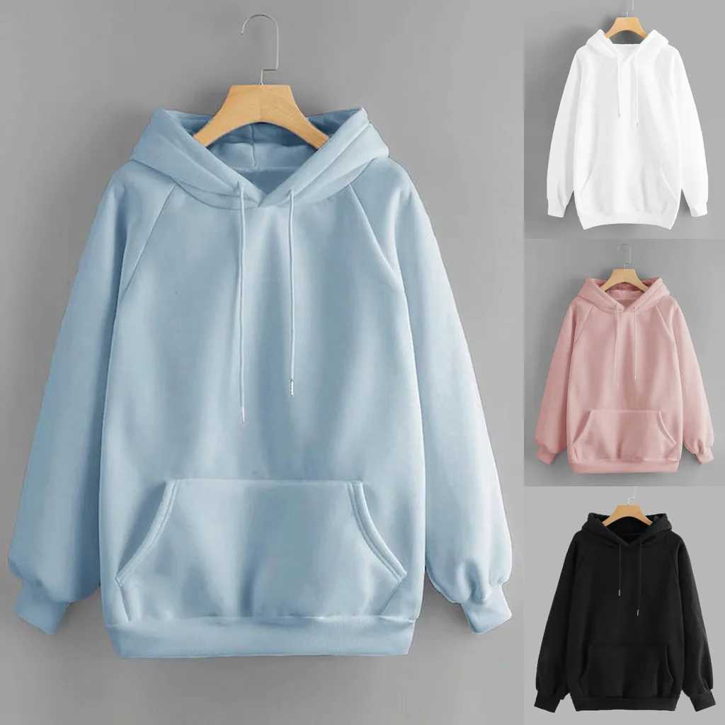 Hoodies للنساء من النوع الثقيل للسيدات نسبة من النوع الثقيل الوردي الأزرق الأزرق المتضخم نساء نساء جيب هوديز فضفاضة القطن خريف الشتاء أنثى أعلى 240401