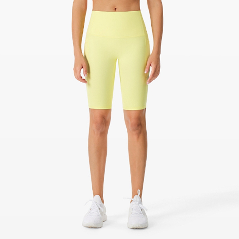 LU LU Nya yogamroner snabbt och gratis kvinnors sport höga midjeshorts honung persika höft fitness naken hög midja