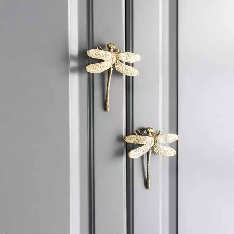 Brass Dragonfly Handle Simple Nordic Cabinet Gold Pure Copper Drawer Door Knob