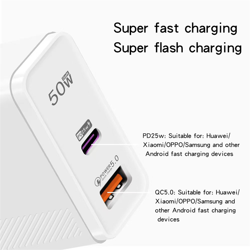 50W PD Super Fast Charger QC 5.0 Szybka ładunek USB Adapter ładowarki CO dla Samsung S24 iPhone 15 Xiaomi Tablet Smart Phone