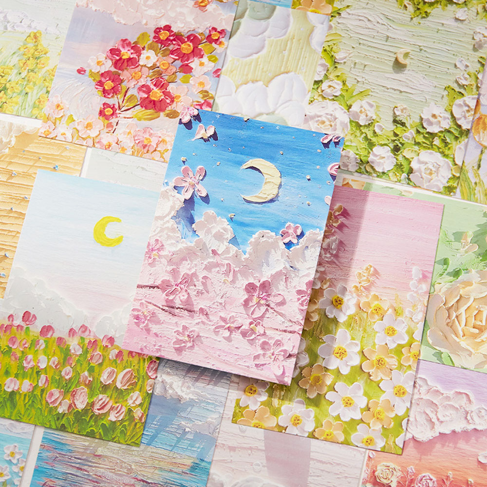 30 Sheets Kawaii Postcard Cute Oil Painting Scenery Postal Card Wish Card Greeting Card Christmas Birthday Gift Message Cards