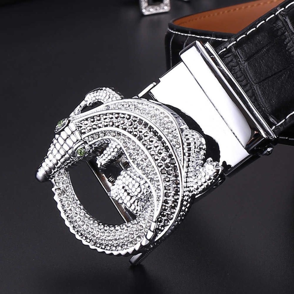 Mens Classic Vintage Leather Belts 3 5cm Luxury Designer Jeans Belt Full Drill Alligator Automatic Buckle Business Pants Waistband315H