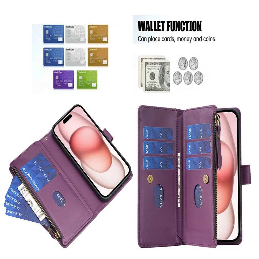 Custodie cellulari Portafoglio Multi Card Zipper Custodia in pelle magnetica iPhone 15 Pro Max 14 Plus 13 12 11 SE 2022 X XS XR 8 7 6 6s 2442