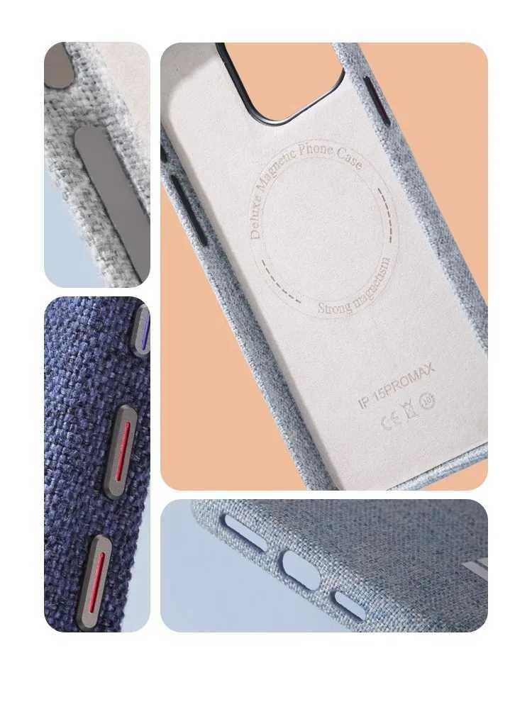 Étuis de téléphone portable SZCURCCoque d'iPhone Magsafe en lin fabriqué à la main avec cadre en alliage d'aluminium pour iPhone 15 Pro Max 14 13 12 2442