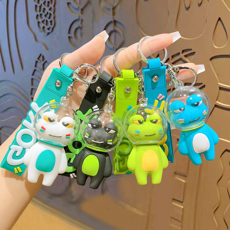 Cartoon dopamine color blocking keychains, PVC soft rubber car keychains, small gift pendants wholesale