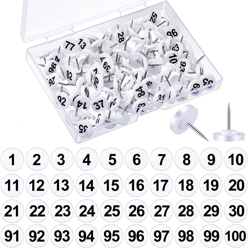 100 stycken numrerade pushpins från 1 till 100 Map Pin 6.3in Round Decoraive Thumbtack för DIY Photo Wall Cork Board