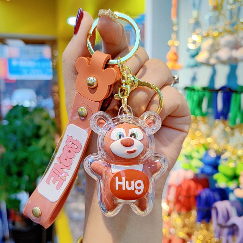 Creative internet celebrity acrylic strawberry bear exquisite keychain soft rubber cute little bear couple key accessories