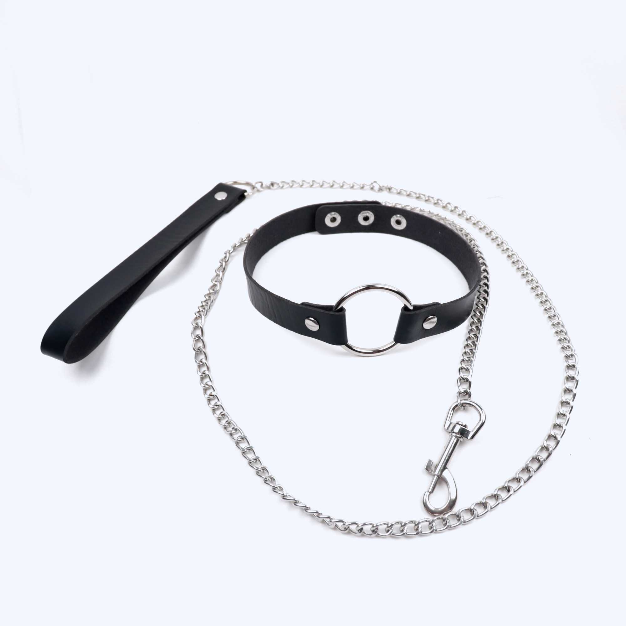 Brinquedos adultos Erótico Couro Bondage Strap de Bdsm Restraint Collar com Corrente de Metal para Homens Mulheres Escravo Role Play Tração Flertando Sex ToysL2403