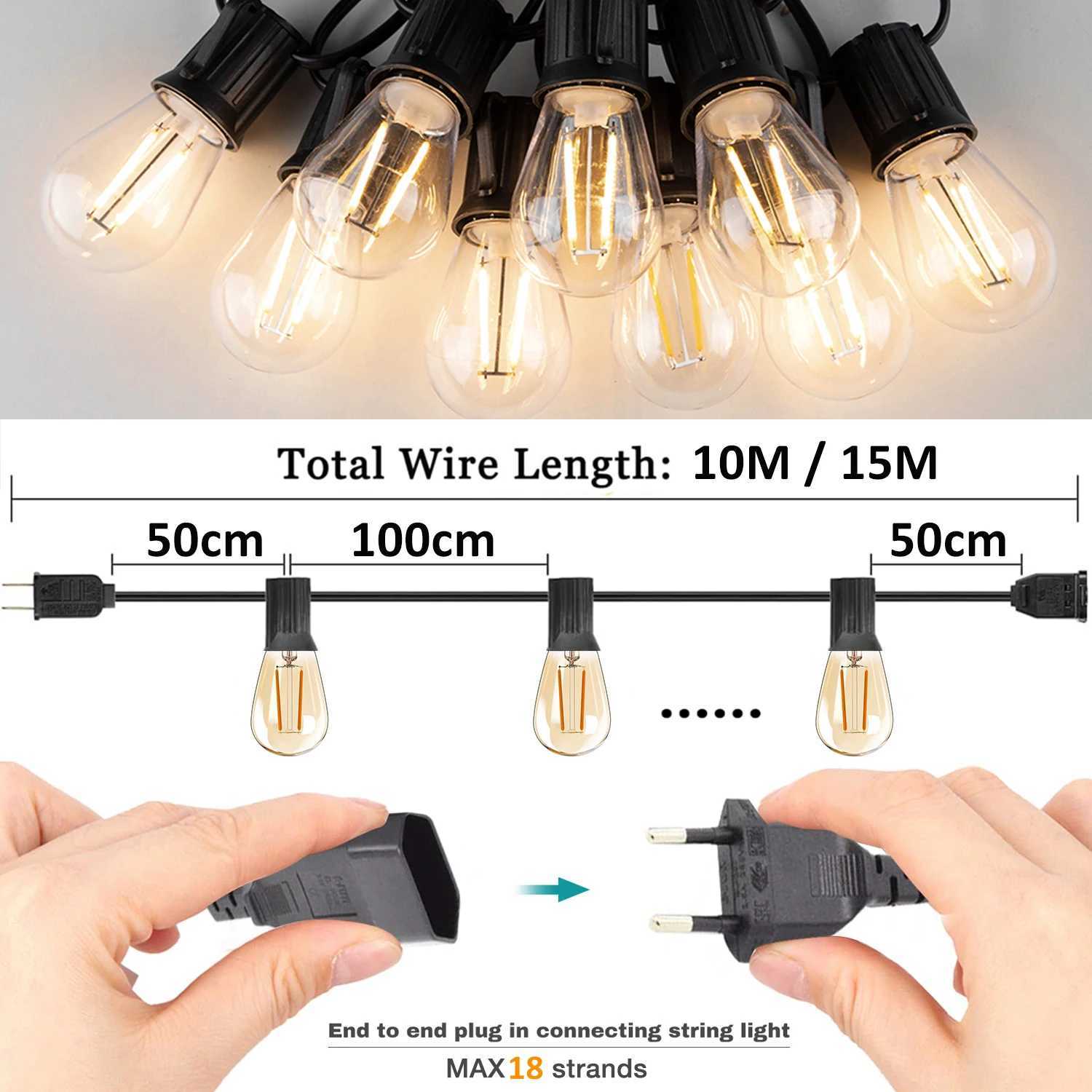 Cordes LED en plastique S14 guirlande de rue lumière extérieure E27 chaîne incassable connectable chaîne étanche décoration de mariage YQ240401