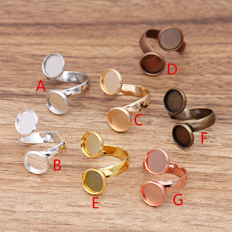 Silver Plated Gold Adjustable Ring Settings Blank/Base,Fit 10mm Glass Cabochons,Buttons;Ring Bezels