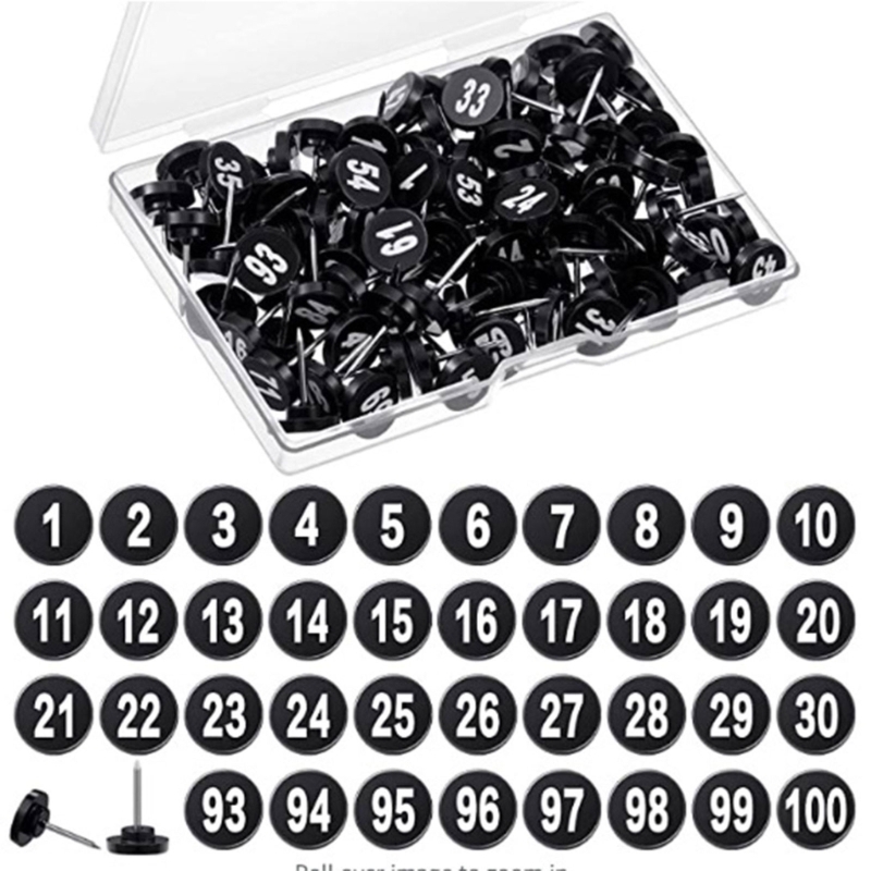 100 stycken numrerade pushpins från 1 till 100 Map Pin 6.3in Round Decoraive Thumbtack för DIY Photo Wall Cork Board