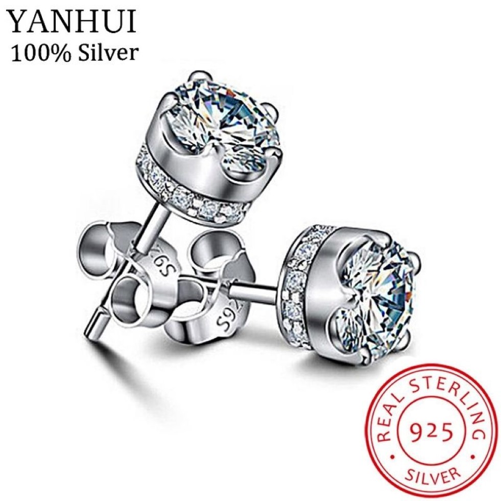 Yanhui Luxury 100％Original 925 Sterling Silver Stud Earring 5Aグレードキュービックジルコニアイヤリング