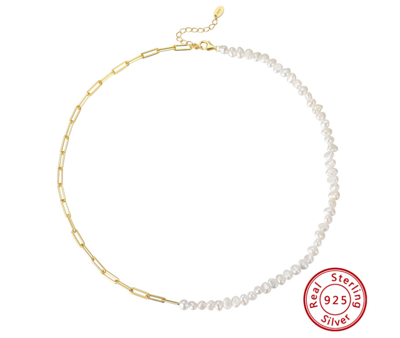 S925 Sterling Silver Necklace Circular Chain Stitching Natural Barock Pearl Necklace med samma armbandsmyckesuppsättning