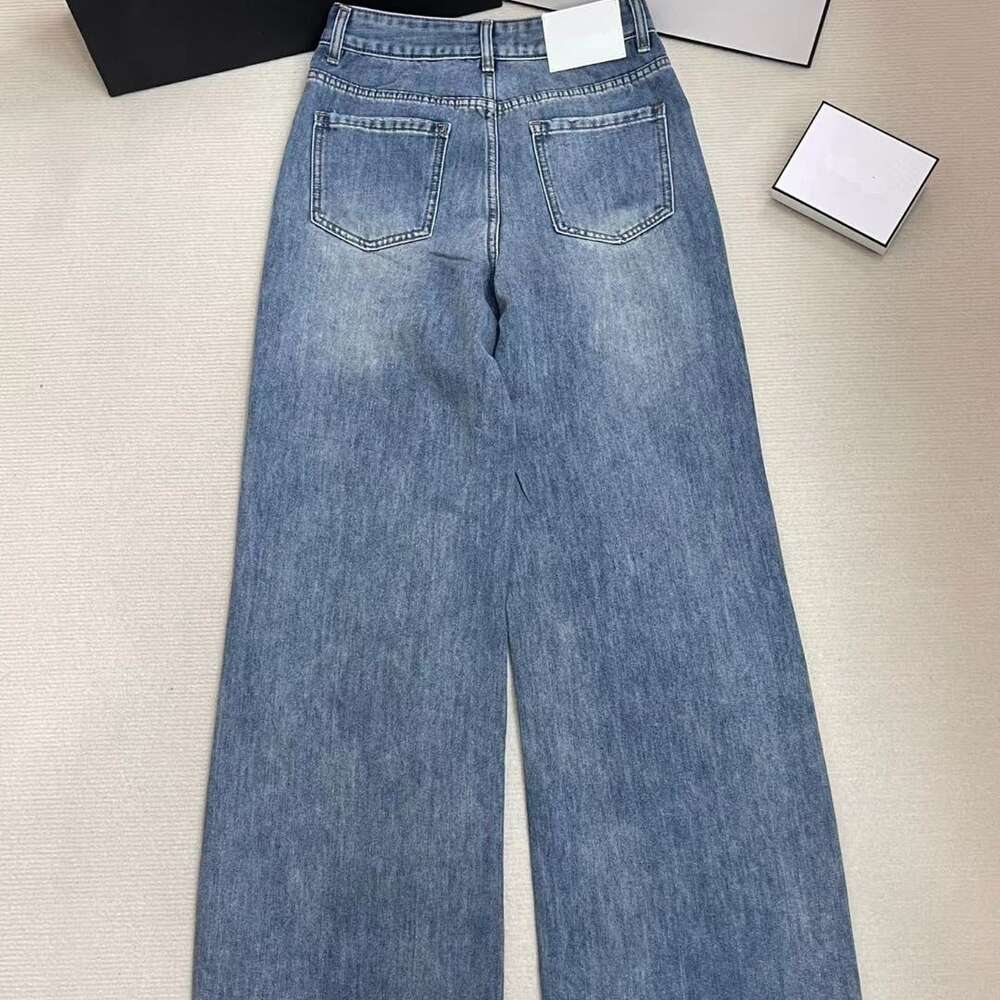 Chanei Chanells Designer High-End-Jeans für Damen mit Buchstabenbeflockung, Vintage-Stil, mittelhohe Taille, lässig, schlankmachend, gerades Bein, Jeans 638