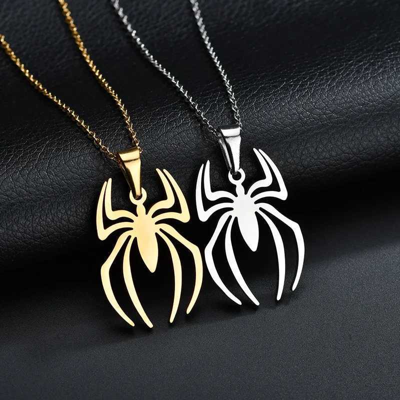 Pingente colares moda aço inoxidável aranha pingentes colares para mulheres homens cor de ouro estilo gótico streetwear acessório presentes de halloween 240330