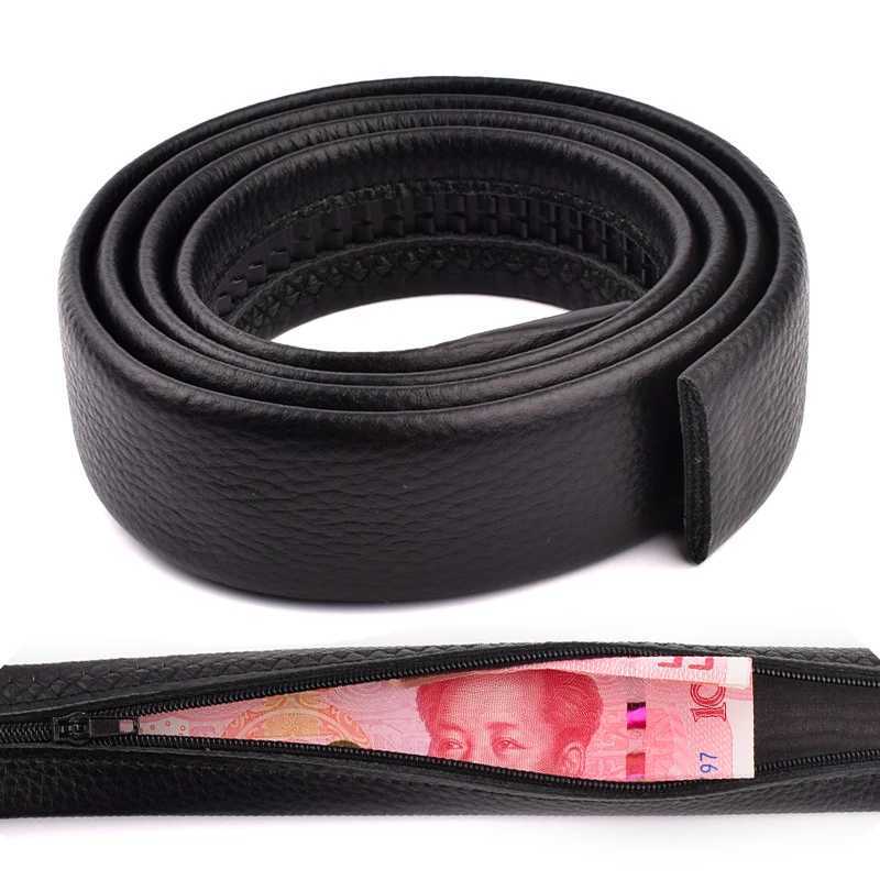 Ceintures Ceinture en cuir véritable avec fermeture éclair cachée, antivol, sac de taille, boucle gratuite, ceinture en denim pur, largeur 3.5cm Q240401