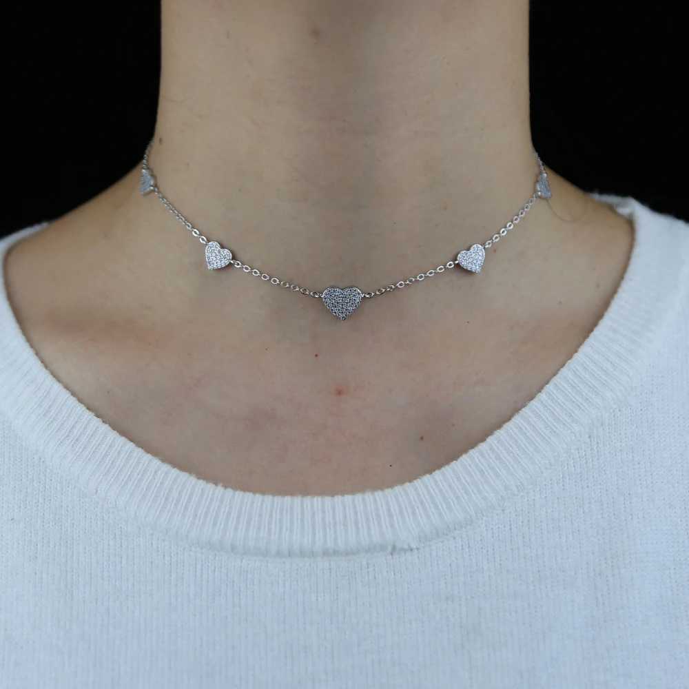 Pendant Necklaces 2024 SUMMER NEW Fashion Women Multi Cz Paved Heart Multi-Layer Clavicle Neck Chain Necklace Heart-Shaped Pendant Wedding Jewelry Q240402