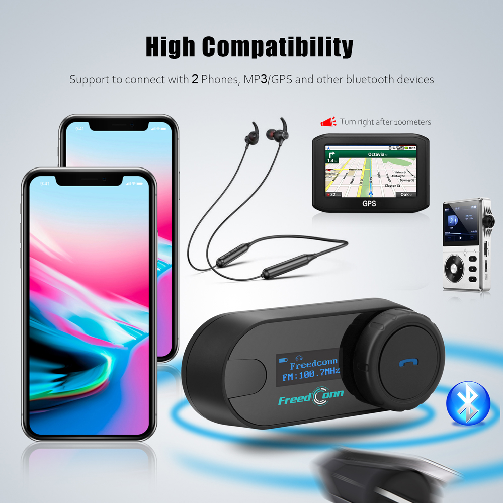 Freedconn T Com SC Group Motorcycle Intercom Helmet Headset Bluetooth 5.0 FM Waterproof Music Sharing Communicator System Conference