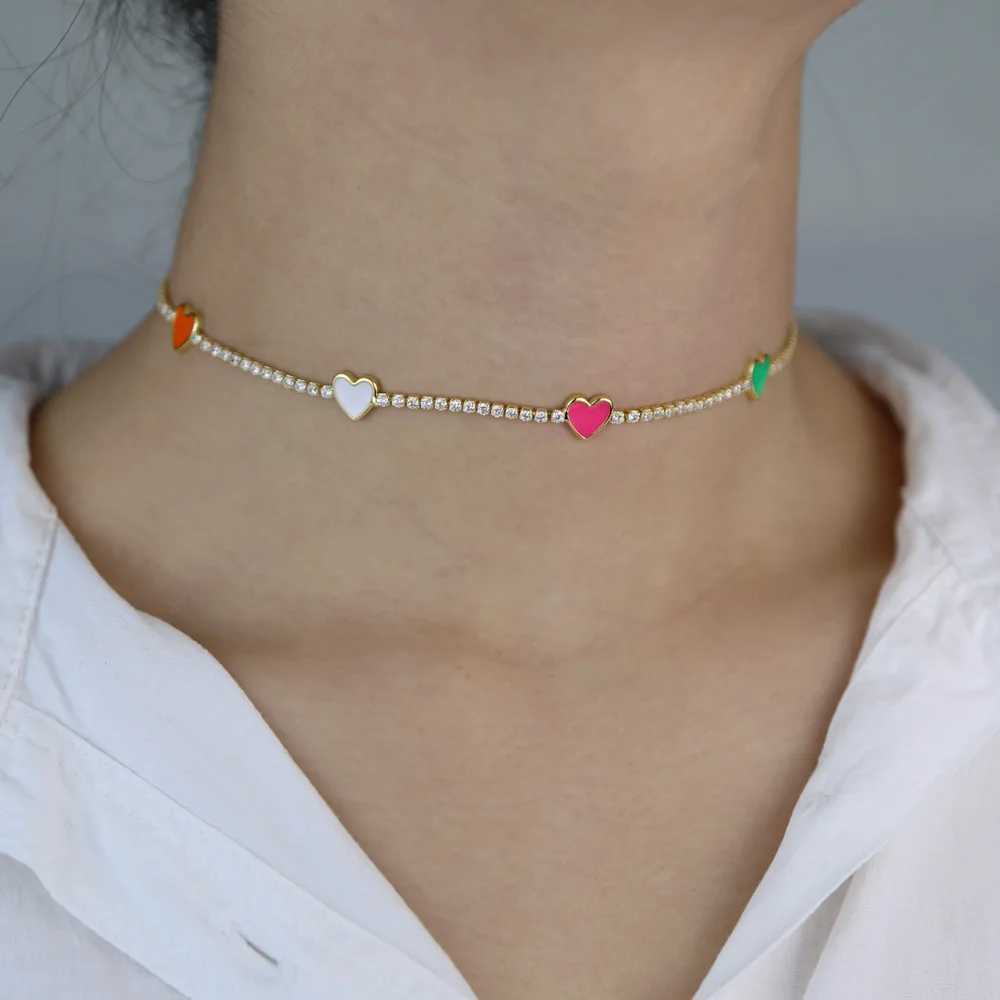 Hanger Kettingen 2024 Zomer Nieuw Aangekomen Snoep Kleur Klein Hart Laag Korte Choker Kettingen Voor Vrouwen Meisjes Feest Bruiloft Trendy sieraden Geschenken Q240402