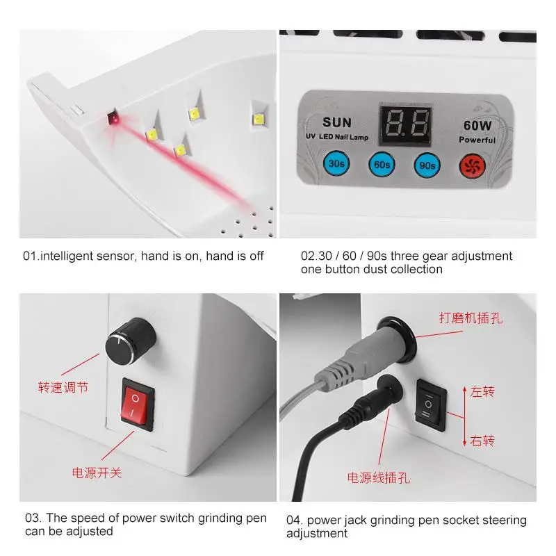 Drogers 5 in 1 nagelstofcollector manicure hine gereedschap sterke power nagel vacuümreiniger met verwijder filter nagel extractor ventilator