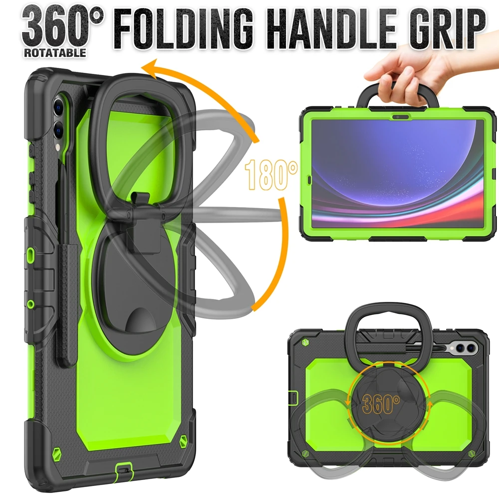 Capa de alça giratória 360 para Samsung Galaxy Tab S9 Plus 2023 12,4 polegadas S9 + S9FE + capa de armadura de silicone infantil à prova de choque com anel de tração alça de ombro suporte para tablet