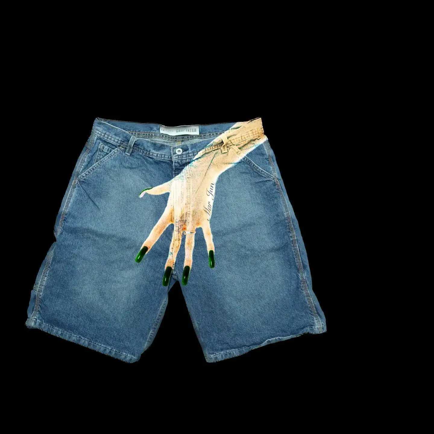 Men's Shorts Harajuku hip-hop Y2K shorts mens graphic print retro blue pocket denim gym shorts new gothic sports pants basketball shortsL2404