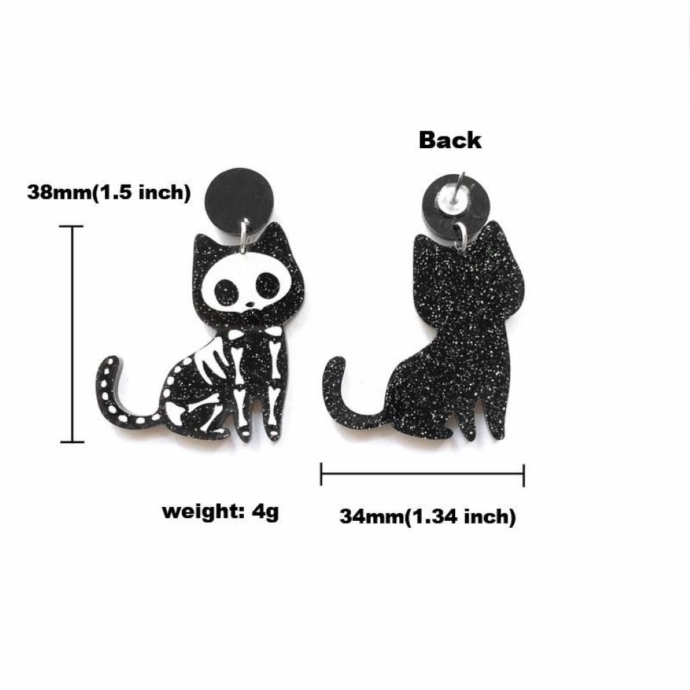 Ohrstecker Niedliche Tierglitter Schwarze Katze Und Skelett Asymmetrische Acrylohrringe Für Frauen Schöne Kitty ModeschmuckStud Kirs22311C