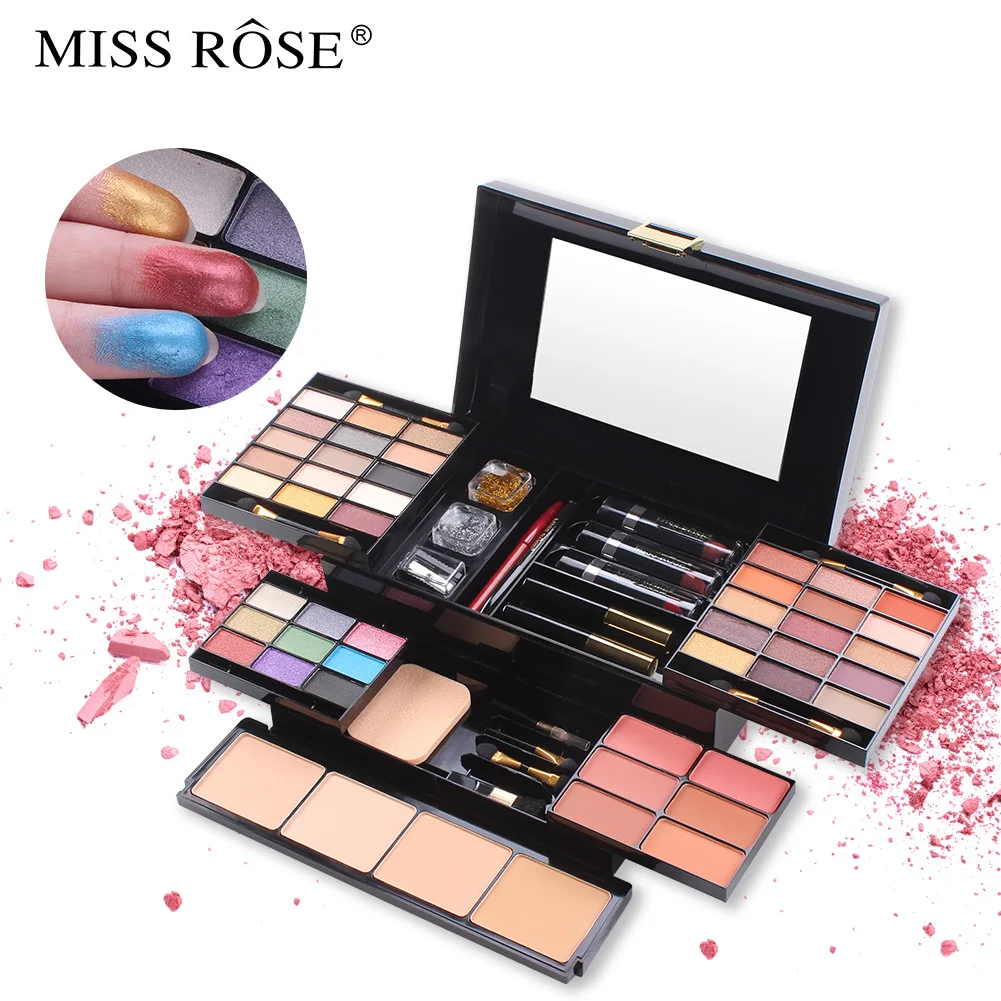 Shadow Miss Rose Professionelles Make-up-Set, Box, matt, glitzernd, Lidschatten, Puder, Rouge, Damen, multifunktionale Palette, Kosmetiketui