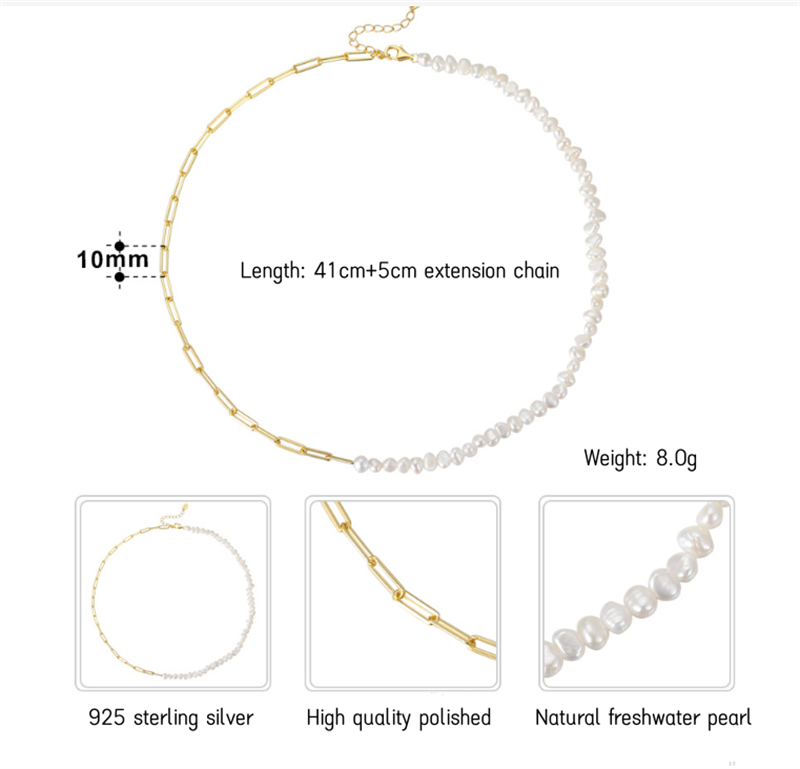 s925 Sterling silver necklace circular chain stitching natural Baroque pearl necklace with the same bracelet jewelry set