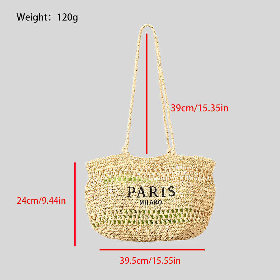 Nuova borsa a tracolla intrecciata a mano in erba intrecciata con lettera borsa vuota da donna borsa da spiaggia estiva 240402