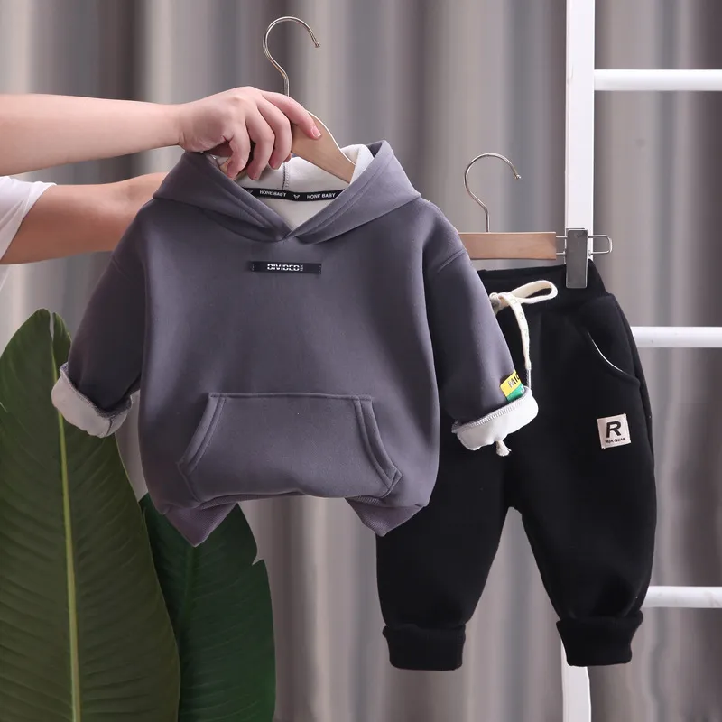 Winter Baby Girls Clothing Set Children Boys Thick Warm Hoodies Pants Toddler Casual Costume Kids Tracksuits