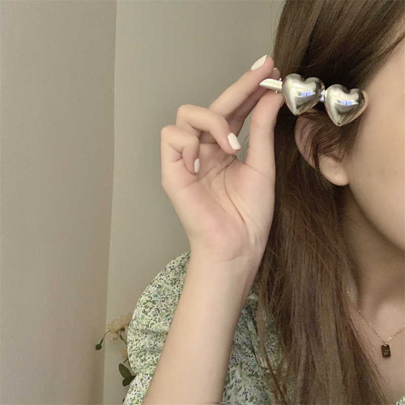 Minimalist Metallic Style High-end Photosensitive Surface Peach Heart Circular Bb Hair Clip Bangs Mesh Red Temperament Side with Duck