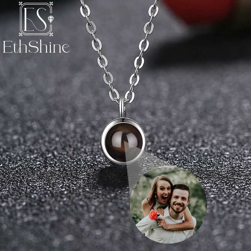 Kettingen met hanger EthShine 925 zilver Gepersonaliseerde cirkelfotoketting Fijn materiaal Geen vervaging Projectiehanger Verjaardagscadeau voor Kerstmis 240330