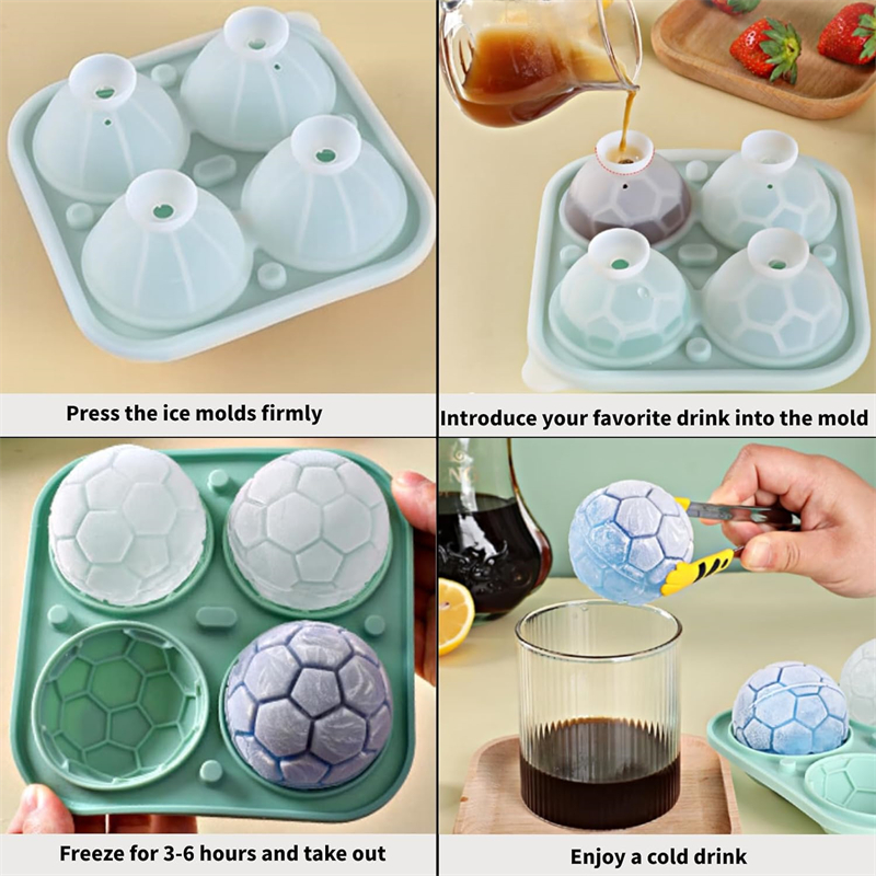 Silikonfotboll Ball Ice Cube Mold Novely Soccer Gifts For Game Day Whisky Cocktails Bourbon Craft Round Sphere Ice Maker