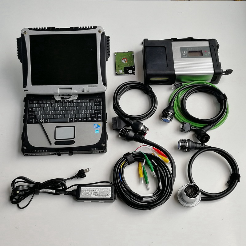 Auto Diagnostic Tools MB Star C5 SD 5 Car Interface Cables Connecting Used Laptop CF19 and 320GB HDD Latest So/ft/ware Ready to Work
