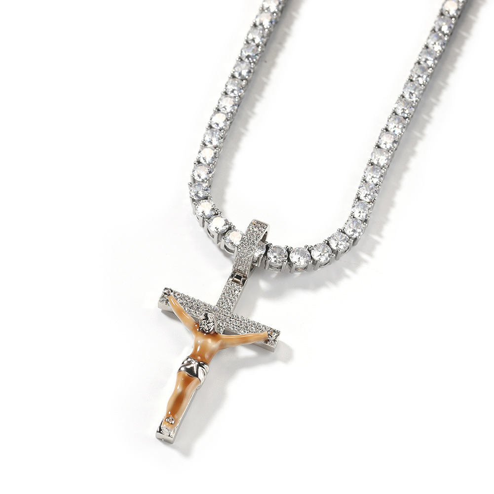 Hip Hop glacé CZ émail croix diamant pendentif Simple rétro à la mode collier pour hommes