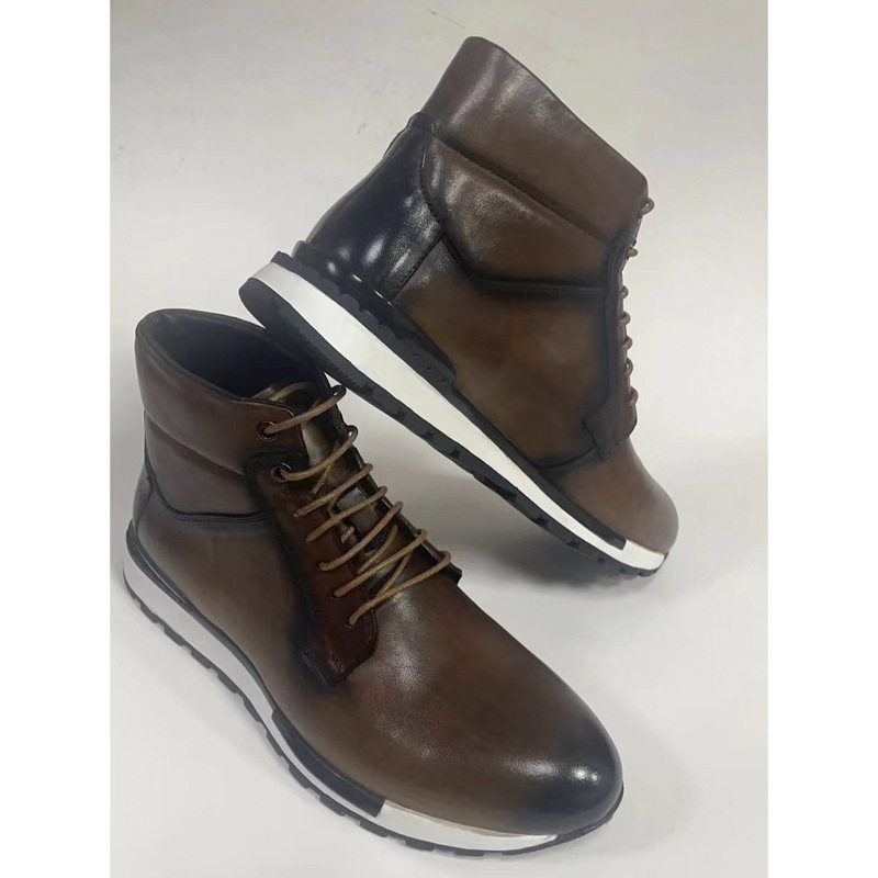 Bottines de style britannique bottes d'hiver montantes en cuir vintage bottes décontractées pour hommes bottes de luxe d'affaires para hombrecowboy Zapatillas Hombre A3