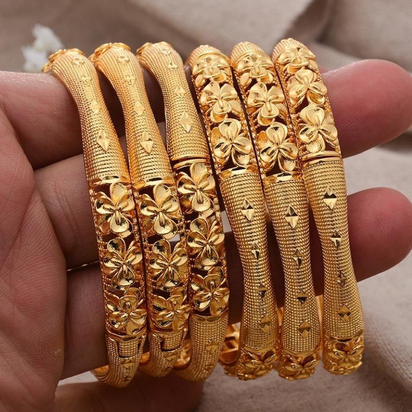 Bangle 6 Stuks veel Dubai Goud Kleur Armbanden Voor Vrouwen Afrikaanse Sieraden Bruid Nigeriaanse Bruiloft Sieraden BanglesBracelet Gift273z