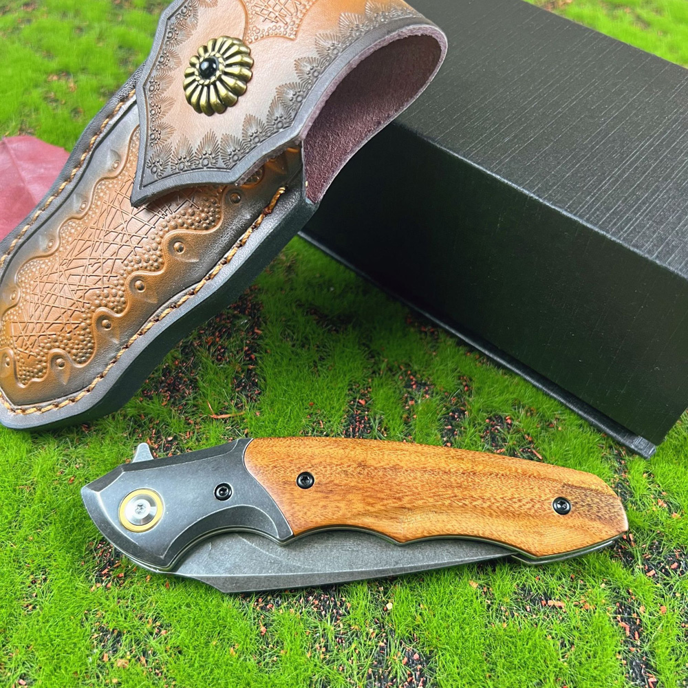 New A6711 High Quality Flipper Folding Knife D2 Stone Wash Blade Rosewood Handle Ball Bearing Outdoor Camping Hiking Fishing EDC Folder Knives