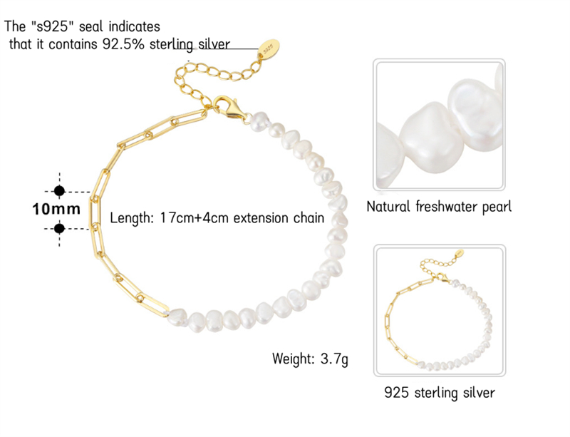 S925 Sterling Silver Necklace Circular Chain Stitching Natural Barock Pearl Necklace med samma armbandsmyckesuppsättning