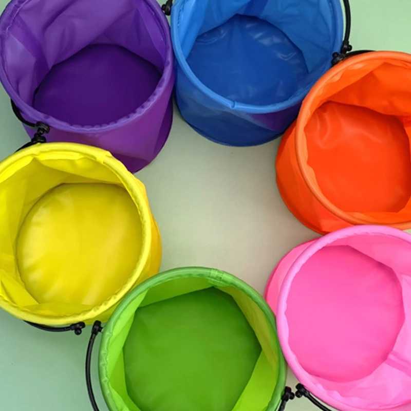 Sand Play Water Fun 12x14cm Collapsible Sand Bucket Portable Garden Tool Bucket Sand Beach Water Fight Activity Game Toy for Family Kids Easy Carry 240402