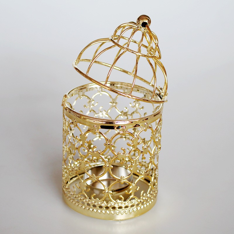 Metal Bird Cage Wedding Candle Holder Złoty i srebrna latarnia Maroko Małe latarnie do świec Decor